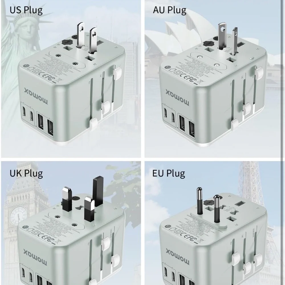Universal Travel Adapter, 70W GaN International Power Adapter, 3‎ USB-C & 2 USB